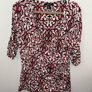Style & Co. Red and White Patterned Blouse